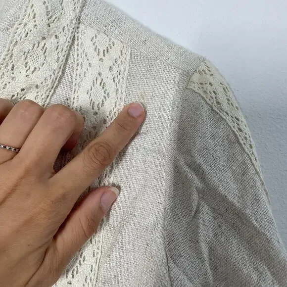 Vintage 60s 70s Jacket Lace Linen Women S Beige Mod Boho Summer Resort - Picture 9 of 12